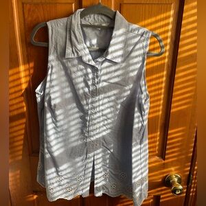 Sleeveless Blue Button-Up Blouse